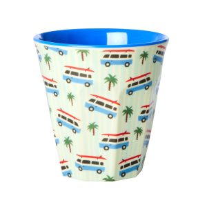 Rice Melamine Beker Medium – Soft Blue – “Cars” Print