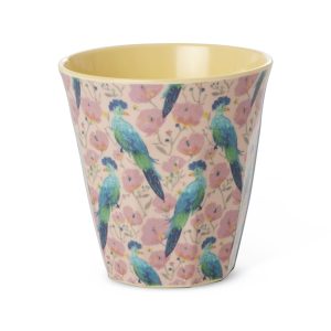 Rice Melamine Beker Medium – Soft Pink – “Exotic Bird” Print