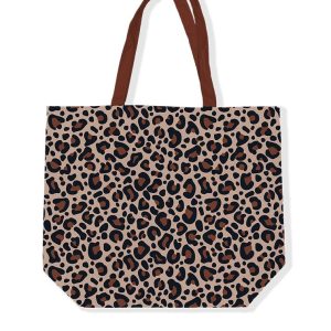Canvas tas – Leopard mokka/beige 48x15x38cm